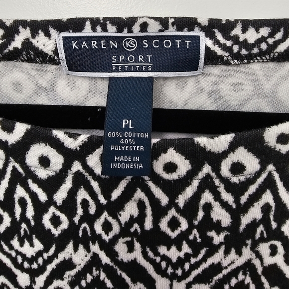 Karen Scott Sport Petites Black White Print Short Sleeve Dress Petite Large - Picture 5 of 7